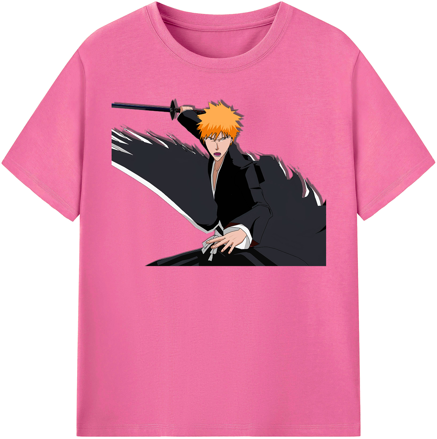 （画像用） ブリーチ 黒崎一護（くろさき いちご）BLEACH Kurosaki Ichigo レディースカジュアルプリントTシャツ（綿100％）